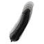 A black silicone inflatable dildo lays on a white backdrop featuring a realistically sculpted head and veiny shaft details.