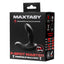 A box by Maxtasy stands against a white backdrop with a p-spot vibrating prostate massager on it. 