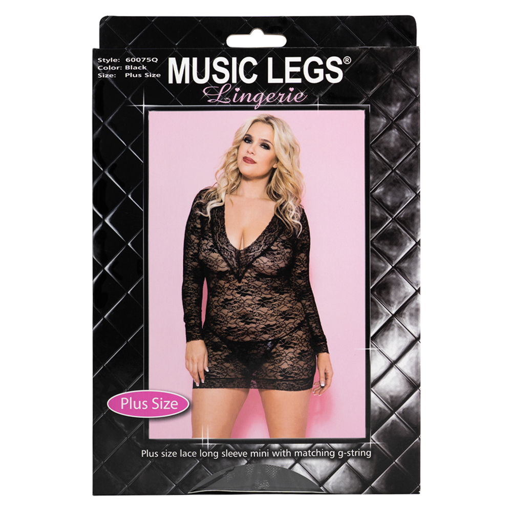 Music Legs Plus Size Sheer Lace V Neck Mini Dress And G String Sexyland 