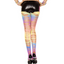 A model wears a pair of rainbow stirrup leggings with a rainbow gradient effect.