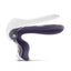 A purple silicone Gynovibe vibrator with a speculum attached stands against a white backdrop. 