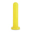 A glow in the dark yellow smooth dildo stands on a white backdrop with a rounded head and smooth shaft.