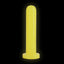 A yellow glow in the dark smooth dildo stands in the dark showcasing its glow in the dark feature.