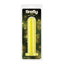 A package by NS Novelties stands against a white backdrop with a yellow glow in the dark smooth dildo in it.