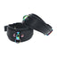 A pair of faux leather black and rainbow neochrome ankle cuffs with dual snap hooks. 