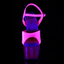 A UV-reactive platform sandal in hot pink with an ankle strap and adjustable buckle.