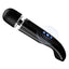 A black ergonomic wand massager showcases its LED power panel.