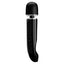 A black ergonomic wand massager with a flexible bulbous silicone head. 