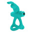 An aqua coloured vibrating rabbit cock and ball ring features a clitoral rabbit head. 