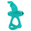 An aqua coloured vibrating rabbit cock and ball ring features a dual-ring design.