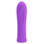 A mini purple silicone bullet vibrator with its bulbous shape stands against a white backdrop. 