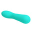 An aqua coloured silicone g-spot vibrator with a single power button on the base. 