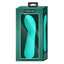 A box by Pretty Love stands against a white backdrop with an aqua coloured g-spot vibrator on it. 