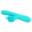 An aqua clitoral suction rabbit vibrator with a silicone mouth cup on the stimulator. 