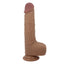 A realistically designed thrusting and vibrating dildo features a veiny shaft.