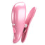 A metallic pink wireless nipple clamp showcases its single power button. 