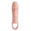 A flesh coloured vibrating penis extension sleeve with a squishy solid head. 