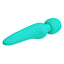 An aqua silicone waterproof wand vibrator lays flat and showcases its tapered quilted textured handle. 