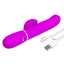 A clitoral suction g-spot thumping rabbit vibrator lays next to its charging cord. 