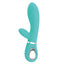 An aqua rabbit vibrator with a flexible shaft and soft bulbous G-spot head.