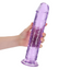 A hand model holds a clear purple jelly 11 inch dildo with a girthy design and large phallic tip.