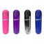 Four different coloured bullet vibrators by Screaming-O stand against a white backdrop.