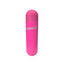 A hot pink rechargeable bullet vibrator stands against a white backdrop showcasing its single power button at the top. 