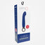 A box by Primo stands on a white backdrop with a navy blue rechargable g-spot handle vibrator on it.