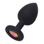 A Sexyland black silicone butt plug with a flared stopper and crystal gem base.