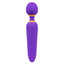 Back view of a purple double ended silicone wand vibrator showcases its charging point.