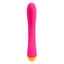 A pink warming g-spot vibrator stands against a white backdrop with three buttons on the bottom base.