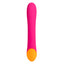 Back view of a pink and orange warming g-spot vibrator showcases its rechargeable plug point on the bottom base.