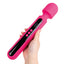 A hand model holds a pink wand vibrator with LED screen featuring a bulbous head.