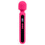 A pink wand vibrator with an LED screen plus 3-button control panel on the front handle stands against a white backdrop. 