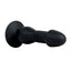 A black thrusting silicone butt plug with features a tapered phallic head.