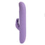 A purple rabbit g-spot stroking vibrator stands on a white backdrop with a pointed nose on the clitoral arm. 