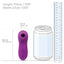 A purple discreet clitoral suction stimulator stands next to a can and ruler for size reference. 