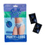 A package by Exposed lays flat on a white backdrop with a model on it wearing blueberry print boy shorts with 2 x sachets of blueberry flavoured lube. 