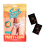 A package by Exposed lays flat on a white backdrop with a pair of peach print boy shorts with 2 x packets of sweet peach lube. 