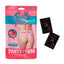 A package by Exposed lays flat on a white backdrop with a pair of crotchless strawberry print thongs on it next to 2 x sachets of strawberry flavoured lube.