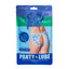 A package by Exposed lays flat on a white backdrop with a pair of split open back blueberry printed panties with 2 x sachets of blueberry flavour lube.