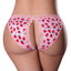 Back view of a curvy model wearing a strawberry print Crotchless Panty with a split open rear design. 