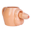 A ceramic mug with sculpted hairy testicles and a 3D pecker stands against a white backdrop. 