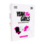 An adult drinking card game in a white box stands on a white backdrop by VR Distributions called Yeah the Girls. 