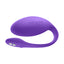 A purple wearable egg vibrator with a  slim, smooth egg shape sits on a white backdrop. 