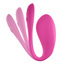 A pink app-compatible G-spot egg vibrator showcases its flexible external arm. 
