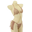 A mannequin wears a rose gold bikini with hanging fringe detail at either side of he hips.