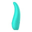 An aqua clitoral vibrator with an ergonomically curved shape. 