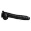 A 12 inch black dildo featuring a realistic phallic shaped head. 