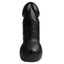 A 9.9 inch black thick dildo stands against a white backdrop with a realistic phallic shaped head. 